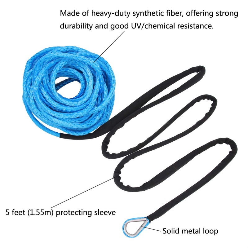 Ucreative 3/16 Inch x 50 Feet Synthetic Winch Line Cable Rope 8 350LBs with Black Protecing Sleeve for ATV UTV (Blue) - Image 2